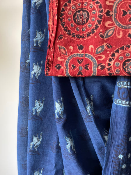 Akola - Mul cotton hand block printed saree