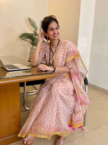 Pastel shade soft kota doria cotton saree with zari border