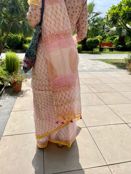 Pastel shade soft kota doria cotton saree with zari border
