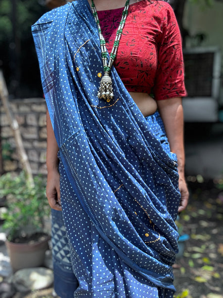 Embroidered pallu and front hand block printed cotton saree