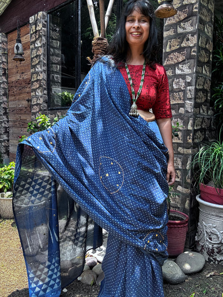 Embroidered pallu and front hand block printed cotton saree