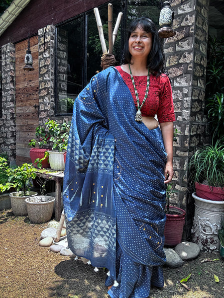 Embroidered pallu and front hand block printed cotton saree