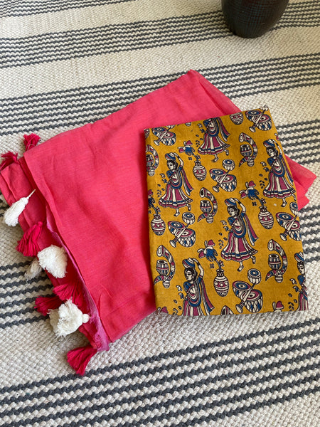 Plain Mul Cotton Saree - carrot
