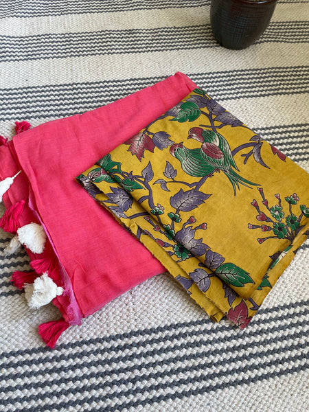 Plain Mul Cotton Saree - carrot