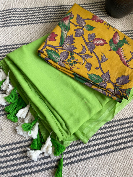 Plain Mul Cotton Saree - green