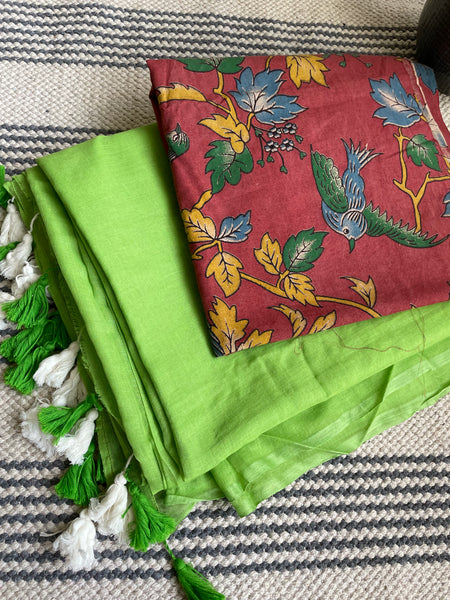 Plain Mul Cotton Saree - green