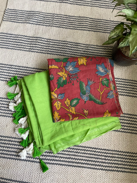 Plain Mul Cotton Saree - green