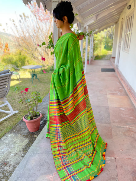 Parrot green woven handloom cotton saree