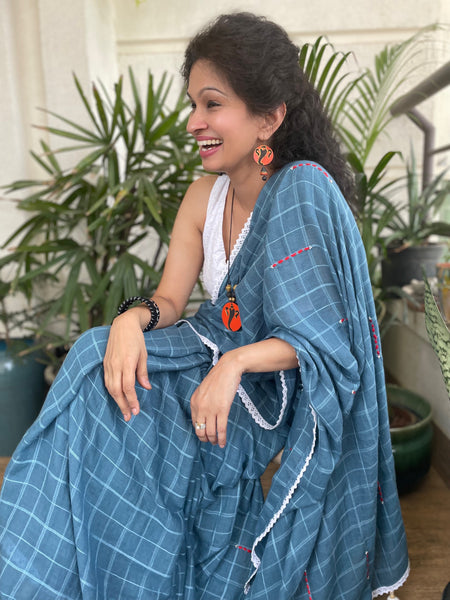 Teal grey Soft cotton saree