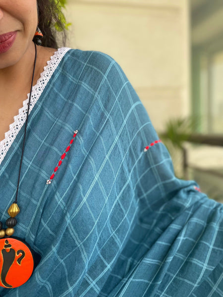 Teal grey Soft cotton saree