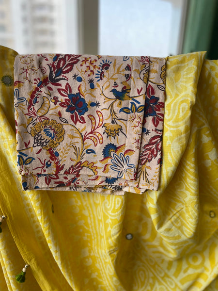Embroidered Pallu, Mul cotton hand block printed saree