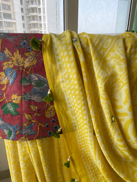 Embroidered Pallu, Mul cotton hand block printed saree