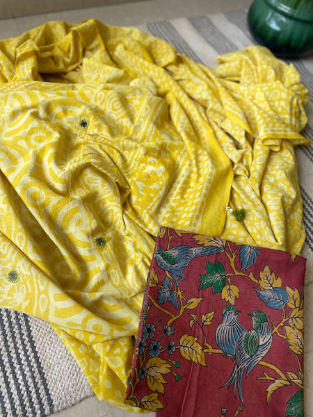 Embroidered Pallu, Mul cotton hand block printed saree