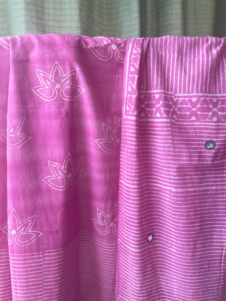 Embroidered Pallu, Mul cotton hand block printed saree