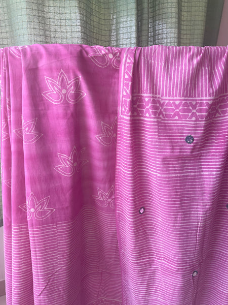 Embroidered Pallu, Mul cotton hand block printed saree