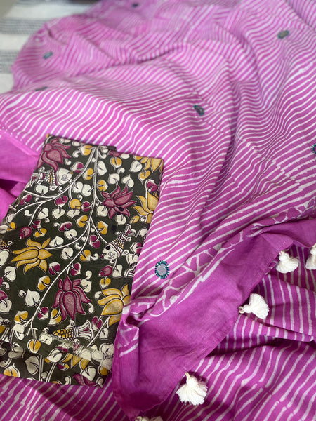 Embroidered Pallu, Mul cotton hand block printed saree