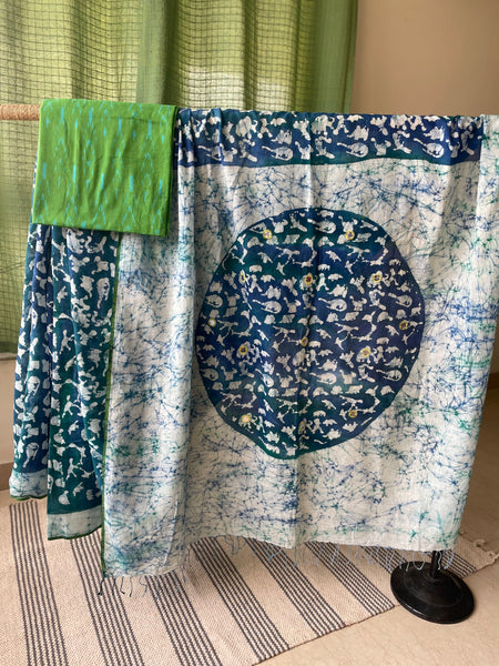 Embroidered Pallu, Mul cotton hand block printed saree