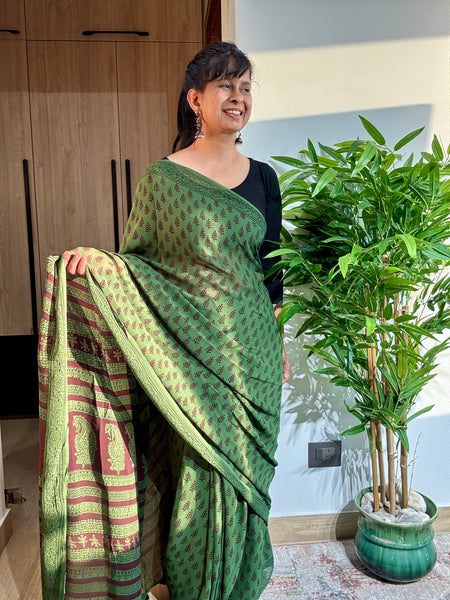 Bagh Naturally Dyed Georgette Saree - Green