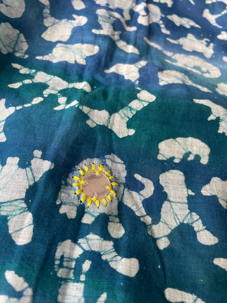 Embroidered Pallu, Mul cotton hand block printed saree