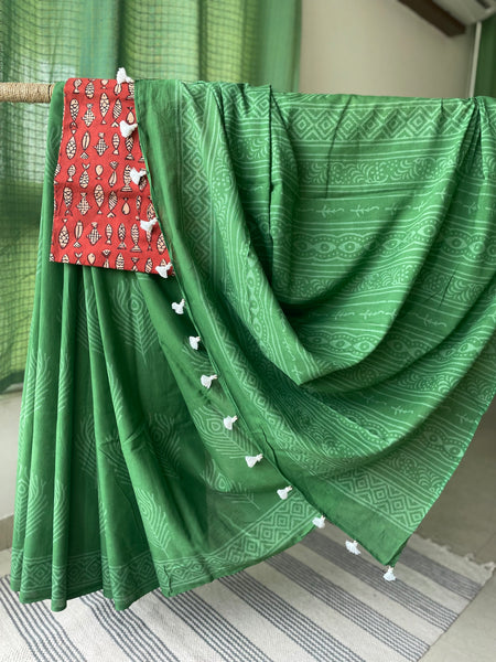 Mul cotton hand block printed saree