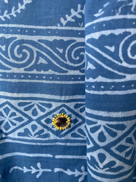 Embroidered Pallu, Mul cotton hand block printed saree