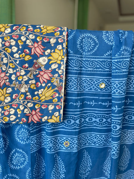 Embroidered Pallu, Mul cotton hand block printed saree