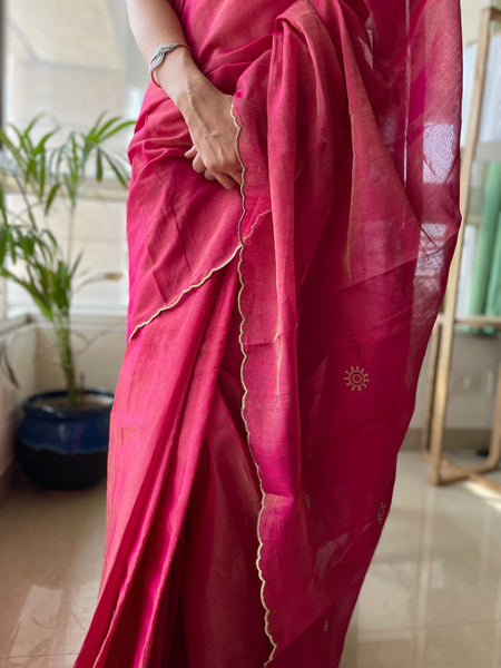 Tissue Chanderi Handwoven Saree - Booti pallu