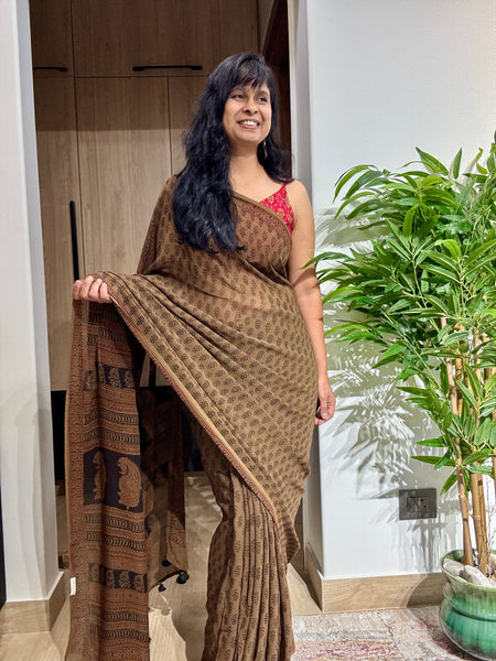 Bagh Naturally Dyed Georgette Saree - Brown