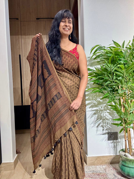 Bagh Naturally Dyed Georgette Saree - Brown