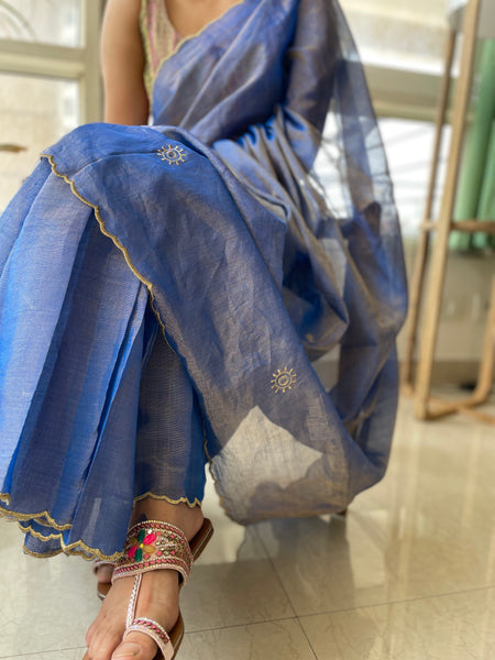 Jaal Embroidery on BP-  Tissue Chanderi Handwoven Saree