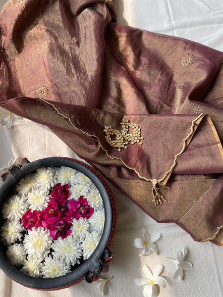 Jaal Embroidery on BP- Tissue Chanderi Handwoven Saree