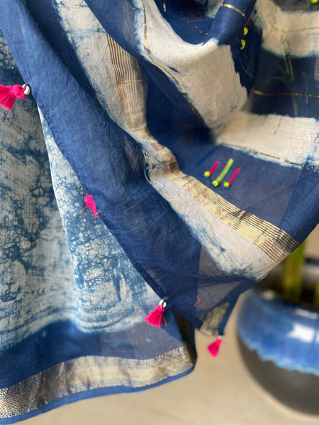 Embroidered Maheshwari Block printed Cotton Silk Saree