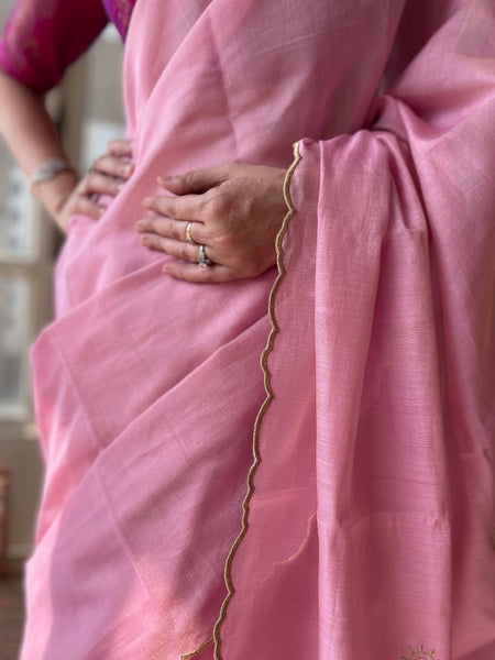 Tissue Chanderi Handwoven Saree - Booti pallu