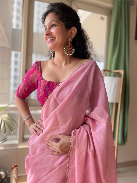 Tissue Chanderi Handwoven Saree - Booti pallu