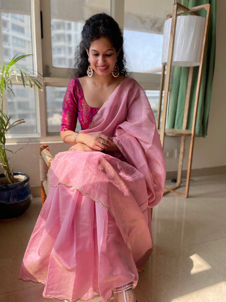 Tissue Chanderi Handwoven Saree - Booti pallu