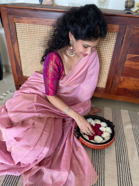 Tissue Chanderi Handwoven Saree - Booti pallu