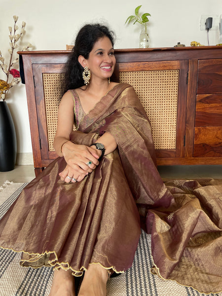 Jaal Embroidery on BP- Tissue Chanderi Handwoven Saree