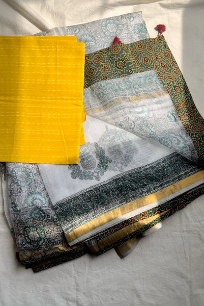 kota doria cotton saree with patchwork border