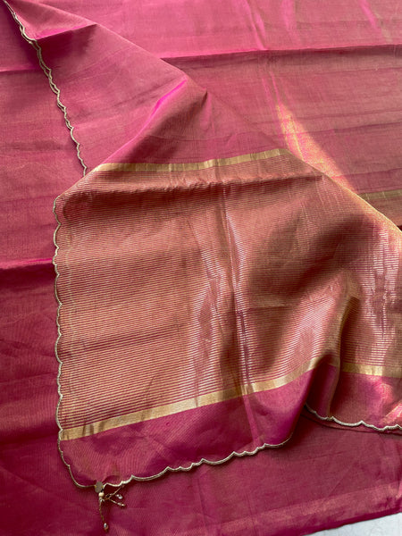 Tissue Chanderi Handwoven Saree - Heavy zari lines pallu