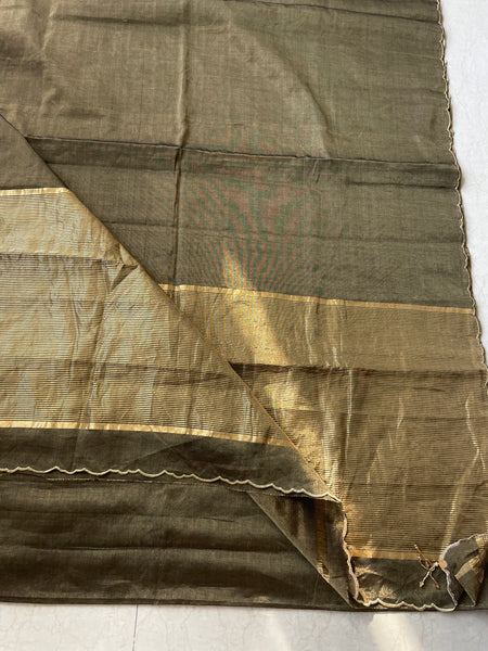 Tissue Chanderi Handwoven Saree - Heavy zari lines pallu