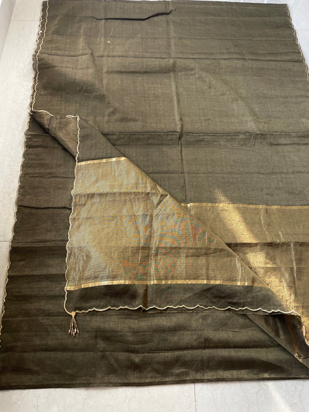 Tissue Chanderi Handwoven Saree - Heavy zari lines pallu