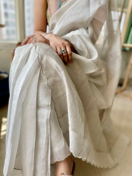 Tissue Chanderi Handwoven Saree - Heavy zari lines pallu