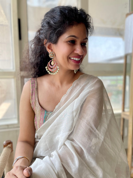 Tissue Chanderi Handwoven Saree - Heavy zari lines pallu