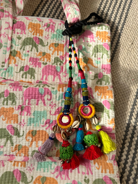 Cotton blockprinted quilted shoulder bag + Bag Charm