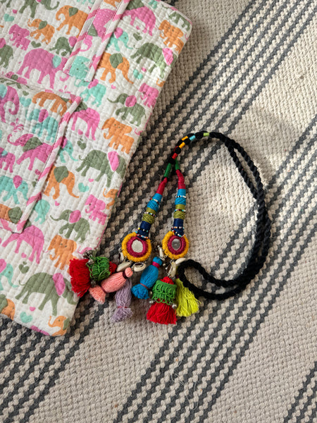 Cotton blockprinted quilted shoulder bag + Bag Charm