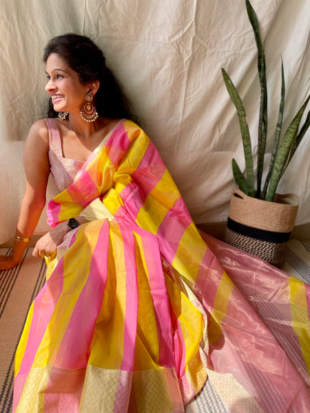 Handwoven Maheshwari Cotton Silk Saree with woven border