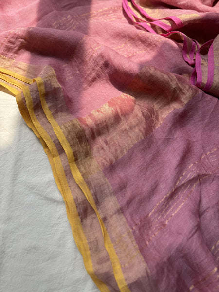 Handloom Linen dusty Pink saree