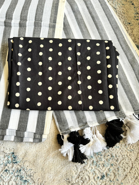 Plain Mul Cotton Saree - Offwhite with stripes