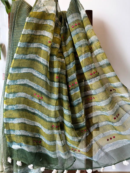 Embroidered pallu - Green kota Doria Saree