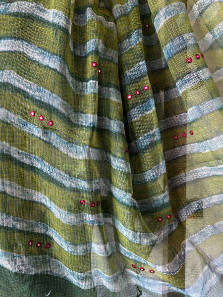 Embroidered pallu - Green kota Doria Saree